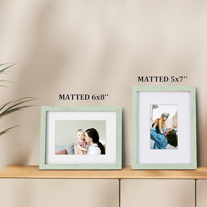 Egofine 9x12 Picture Frames Set of 4, Made of Solid Wood Covered by Plexiglass 5x7 and 6x8 with Mat or 9x12 without Mat, for Table Top Display and Wall Mounting Photo Frame Rustic Green