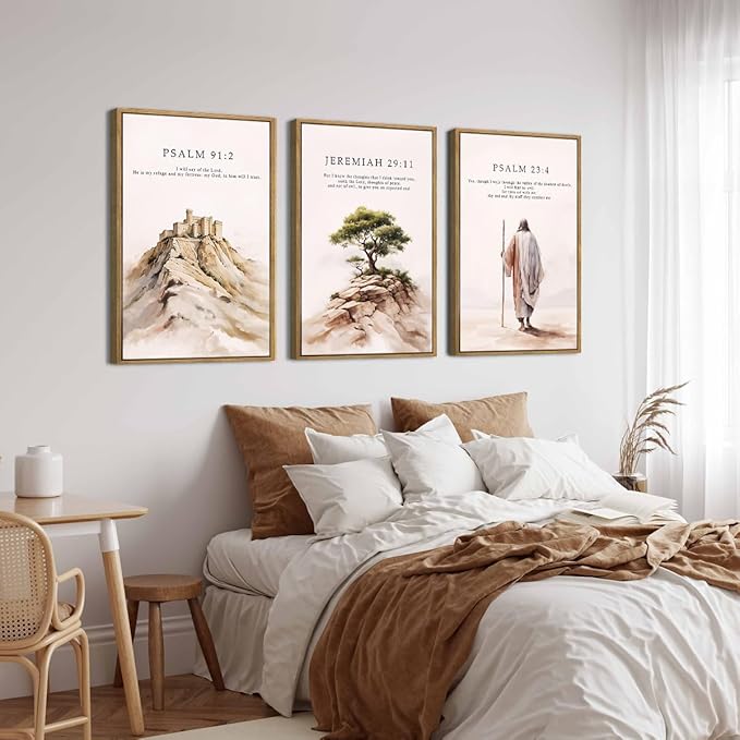 IARTTOP Large Christian Church Framed Canvas Wall Art 16x24 Inch Jesus Easter Bible Verse Art Prints Religious Scripture Wall Decor for Living Room Bedroom Set of 3