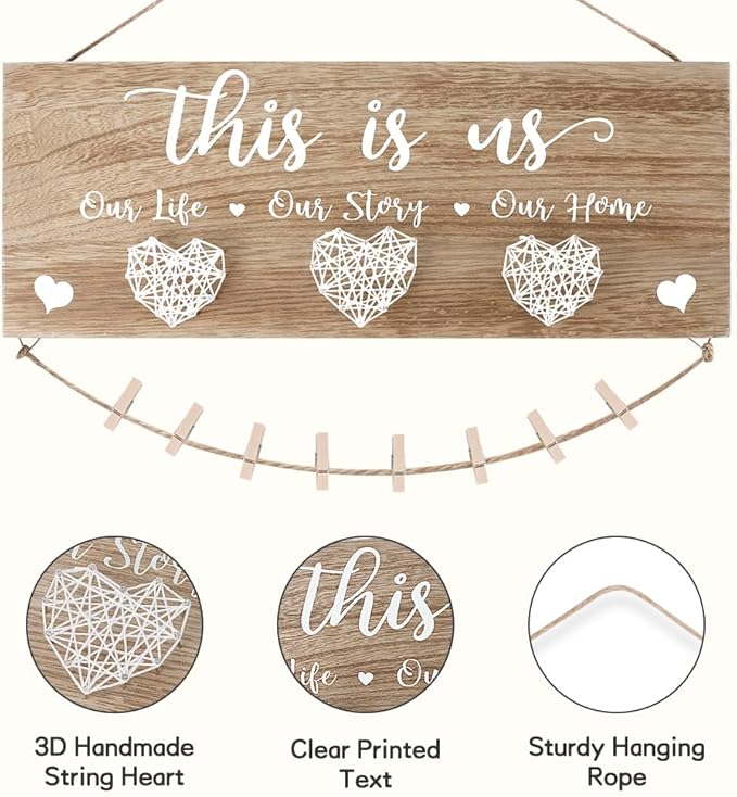 AKEROCK Couples Christmas Gifts, This Is Us Wall Decor, Rustic Wooden Hanging Christmas Picture Frame - Christmas Gift for Couples, Family, Housewarming, Home, Wedding - Natural