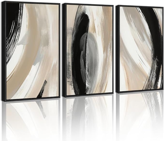 KUVIOKE Black Neutral Abstract Framed Wall Art Modern Minimalist Graffiti Pastel Wall Decor Art for Bedroom Living Room Hallway Ready to Hang 11x14in (Black Framed)