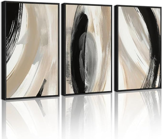 KUVIOKE Black Neutral Abstract Framed Wall Art Modern Minimalist Graffiti Pastel Wall Decor Art for Bedroom Living Room Hallway Ready to Hang 11x14in (Black Framed)