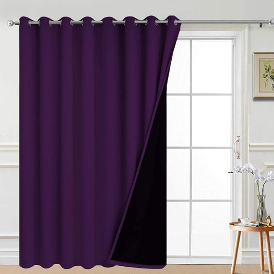 Yakamok 100% Wide Blackout Curtain 100 x 84 Inches for Sliding Glass Door, Grommet Light Blocking Thermal Insulated Room Divider Curtain for Living Room, 1 Panel,8.3ft Wide x 7ft Tall, Purple