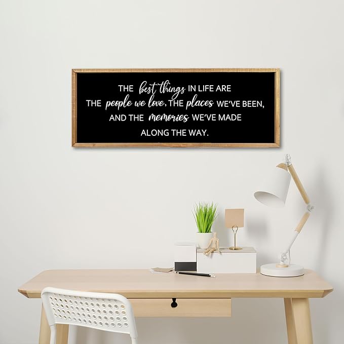 Comurdyo The Best Things in Life Sign 32''×12'' Framed Wood Memories Inspirational Quotes Wall Decor Vintage Farmhouse Wedding Gifts Sign Wall Art for family Home Bedroom (Wood Black)