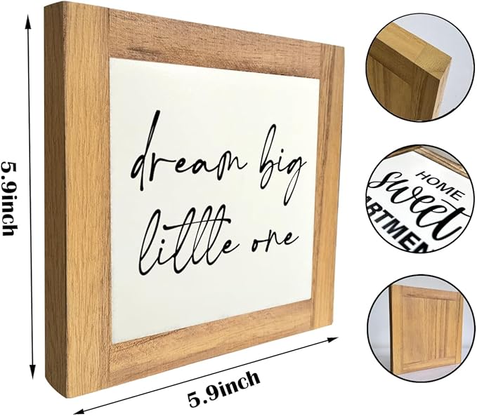 Inspirational Wood Sign, Box Wood Plaques Desk Décor, Girls or Boys Room Decor, Nursery Wood Decorations, Farmhouse Style Home Decor, Wooden Plaque Gift Tabletop, Dream Big Little One Sign A1