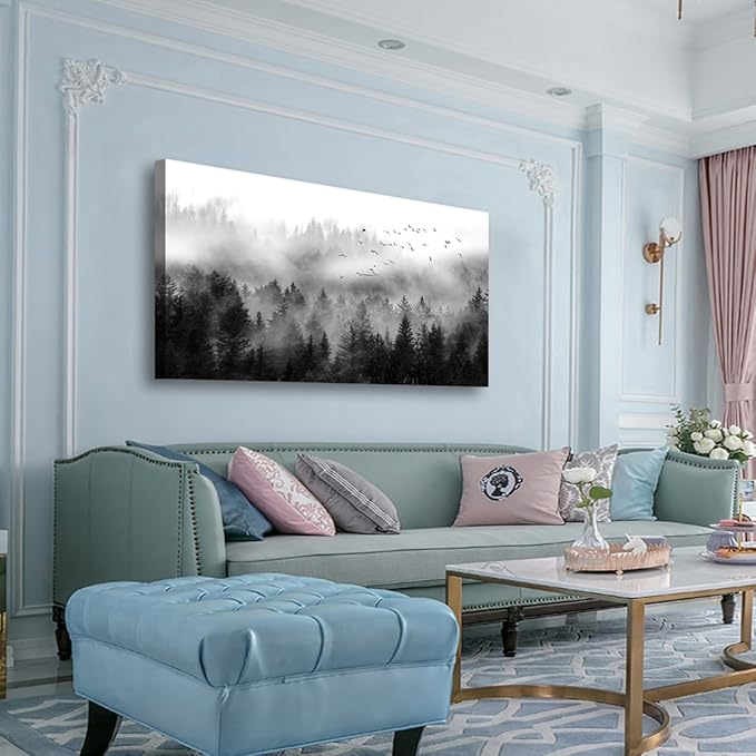Canvas Wall Art for Living Room Black Bedroom Office Large Landscape Cloud Fog Forest Wall Art Kitchen Nature Pictures Modern Wall Decor Mural Paintings Artwork 20 * 40inch