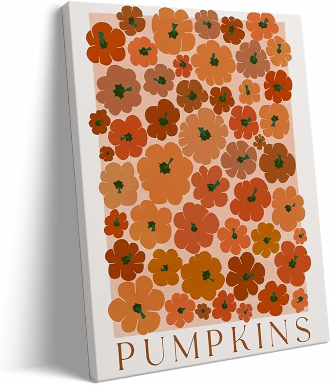 Framed Modern Autumn Wall Art Pumpkin wall art Vintage Pumpkin poster Large Fall Canvas Print posters Autumn 70s colors fall wall art Modern Pumpkins decor 24x36 framed