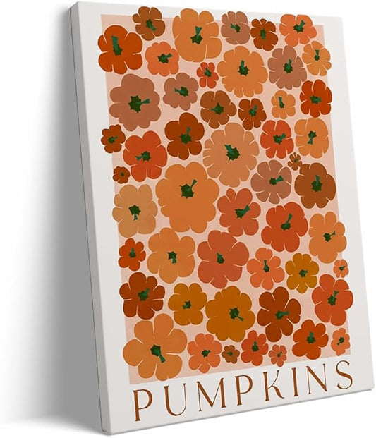 Framed Modern Autumn Wall Art Pumpkin wall art Vintage Pumpkin poster Large Fall Canvas Print posters Autumn 70s colors fall wall art Modern Pumpkins decor 16x24 framed