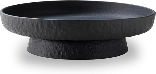 Granite Inspired Matte Black Fruit Bowl | Wide, Shallow Textured Pedestal Bowl | 11 Inch Unique Centerpiece for Table or Decor for Entryway Table