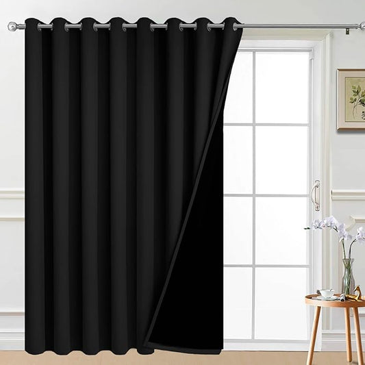 Yakamok 100% Blackout Thermal Insulated Sliding Door Curtains, Noise Reducing Sliding Glass Doors, Patio Door Drapery Room Divider Curtains, Black, W100 x L96, 1 Panel