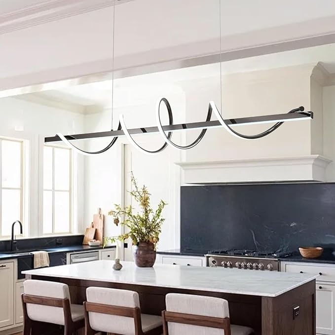 Modern Led Pendant Light for Kitchen Island Lighting 47.24" Black Modern Chandelier Dining Room Lighting Fixture Over Table Dimmable Ceiling Pendant Lights Creative Snake-Shaped Twist Design
