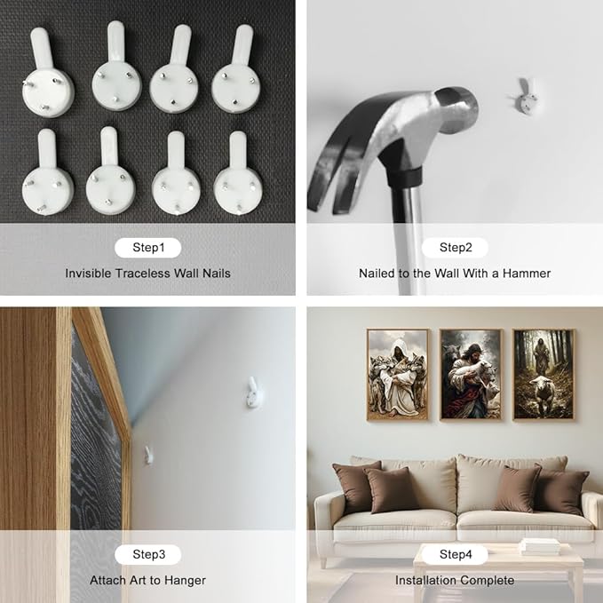 KAIRNE Jesus Christian Wall Art Set of 3, Religious Canvas Prints with Lamb & Wolf, Vintage Bible Verse Decor, The Good Shepherd Artwork for Living Room, Bedoom - 16x24 Inches