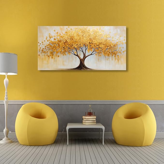 Abstract Canvas Wall Art Bedroom Wall Decor Living Room,Tree of Life Wall Art Office Kitchen Paintings Artwork Modern Gold Leaf Tree Pictures Art Prints Waterproof Ready to Hang-20x40inch