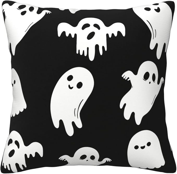 Halloween Pillow Covers 20x20 inch Set of 4, Linen Outdoor Farmhouse Cute Ghost Vintage Skull Spooky Party Supplies Black and White Decorations for Sofa Couch
