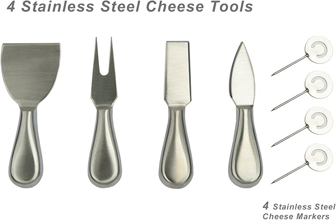 Picnic at Ascot Bamboo Cutting Board for Cheese & Charcuterie with Knife Set & Cheese Markers- Designed & Quality Checked in the USA