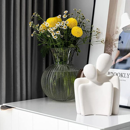 Ceramic Couple Statues for Home Decor, Hugging Couple Figurines for Shelf and Table Decor, Modern Romantic Sculptures for Living Room Bedroom Office Decor, White