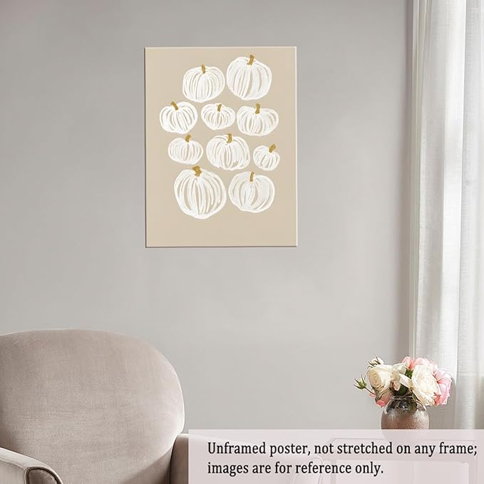 Neutral Pumpkin Painting Posters Modern Fall Canvas Print Wall Art, Beige Fall Decor Abstract Autumn Poster Halloween Decor 16x24"Unframed