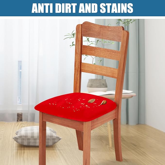 Smiry Velvet Seat Covers for Dining Room Chair Set of 4, Stretch Fit Removable Washable Chair Seat Cushion Protector Slipcovers with Ties, Red