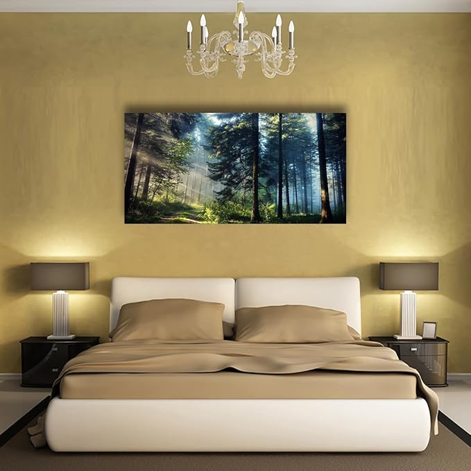 Forest Pictures Canvas Wall Art for Living room Bedroom Wall Decor,Tree Wall Art Print Paitnings for home Decor,Morden Artwork Morning light Dreamy Forest Canvas Art Waterproof Stretched Ready to