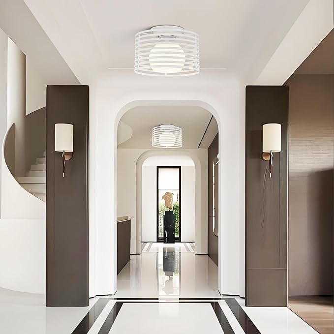 Modern Industrial Frosted White Small Semi Flush Mount Ceiling Light Fixture,Close to Ceiling Lamp Lighting Fixture With Milk Glass Cover,for Closet Hallway Bathroom Foyer Entryway Pantry Laundry room