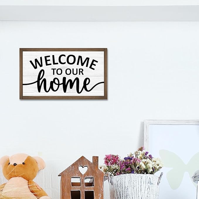 Welcome to Our Home Wooden Box Sign Desk Decor,Family Saying Wood Block Sign for Home Farmhouse Bedroom Shelf Tabletop Wall Decor