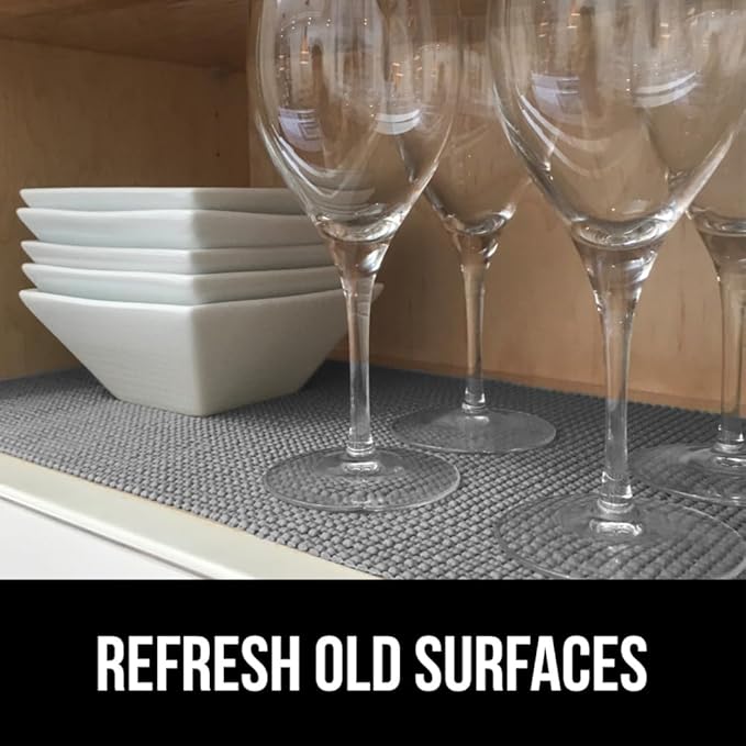 GORILLA GRIP powerGRIP Drawer Shelf and Cabinet Liner, Thick Strong Hold, Non-Adhesive Liners Protect Kitchen Cabinets and Cupboard, Bathroom Drawers, Easy Install, Breathable Mat, 12" x30', Gray