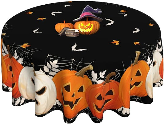 Halloween Round Tablecloth 60x60 Inch Pumpkin Ghost Table Cover Holiday Decorations Seasonal Decor for Home Kitchen Dining Room Picnic Party Fall Thanksgiving
