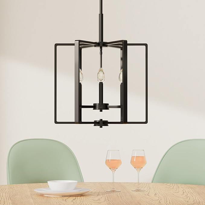 Leading Lighting 6 Light Farmhouse Chandelier Hanging Light Fixture Rustic Kitchen Island Lighting with Black Metal Frame for Entryway Dinning Room Bedroom