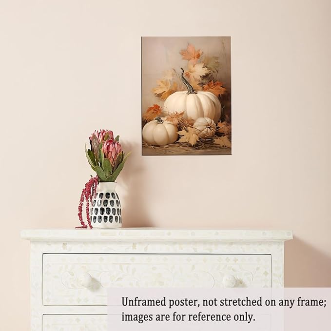 Fall Wall Decor Pumpkin Still Life Canvas Print Poster Rustic Fall Art Vintage Autumn Wall Art Halloween Autumn Decor Thanksgiving 11x14 Unframed