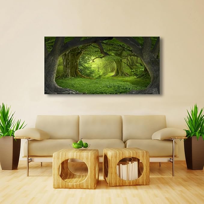 Tree of Life Wall Art Canvas Prints Natural Landscape Pictures Home Decor Green Forest Paintings for Living Room Bathroom Bedroom Kitchen Office Decorations 24x48 Wooden Framed Artwork Easy Hanging