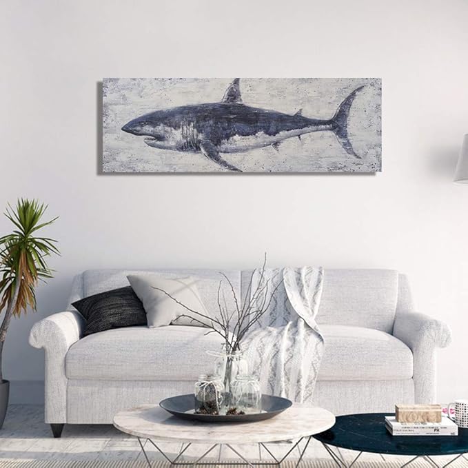 NdcSkyArt Vintage Shark Canvas Wall Art: Nautical Decor for Coastal Home & Office
