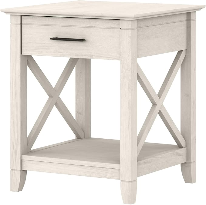 Bush Furniture Key West Small End Table with Storage | Modern Farmhouse Accent Shelf for Living Room in Linen White Oak