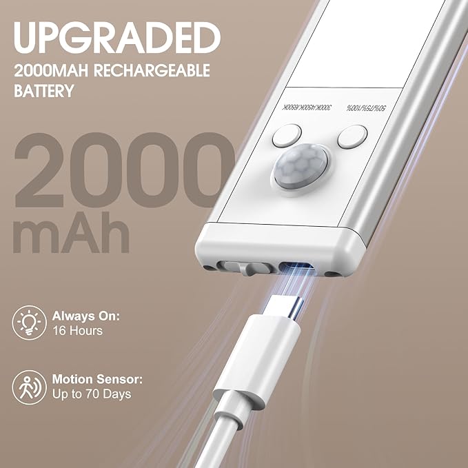 Chasesun 9.6inch Under Cabinet Lights, LED Motion Sensor Closet Light, Wireless USB-C Rechargeable Under Counter Lights 3 Color Temperatures & Adjustable Brightness, Magnetic Mount for Kitchen, 5 Pack