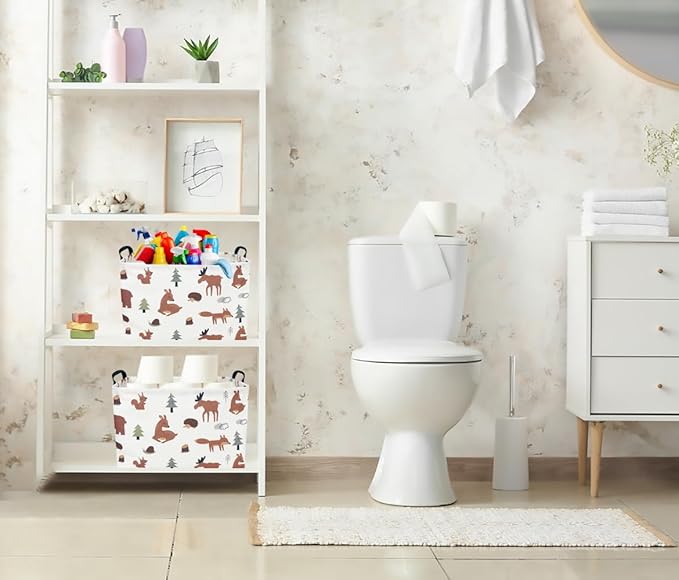 CLOCOR Rectangular Storage Basket,Collapsible Fabric Storage Container,Waterproof Toy Bin with Handles,Gift Basket(Brown Animals)