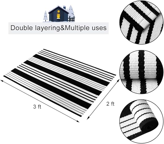 OJIA Fall Front Door Mat 24"x35" Black & White Front Door Rug Washable Entry Rug Cotton Handwoven Halloween Indoor Outdoor Doormat Small Area Rugs for Porch/Entrance