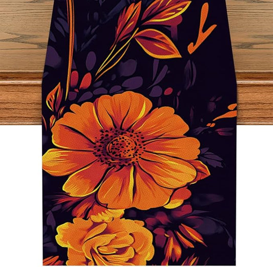 ANNA QUEEN Skull Flower Halloween Table Runner 13 x 72 Inch for Dining Table, Table Runner for Fall Dining Decor Indoor Outdoor Party Home Table Halloween Decoration