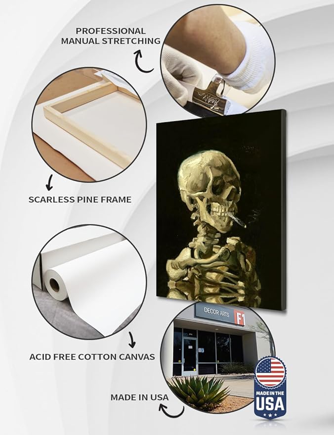 DECORARTS - Head of a Skeleton with a Burning Cigarette. Vincent Van Gogh Reproductions. Giclee Print for Wall Decor. 24x30