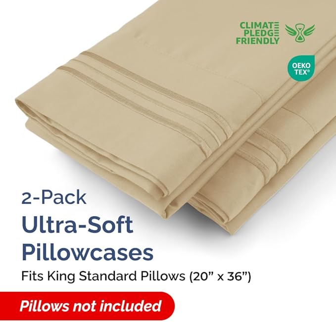 New Pillow Cases, King Standard, Beige