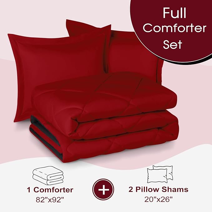 Basic Beyond Full Size Comforter Set - Red and Black Comforter Set Full, Reversible Comforter Full Size Set, 1 Comforter (82"x92") and 2 Pillow Shams (20"x26"+2")