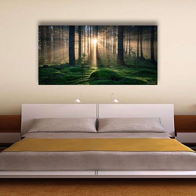 Sunrise Landscape Canvas Wall Art - 28x57 Inches - Tree and Forest Picture Artwork for Living Room and Bedroom Wall Decoration - Nature Painting Prints for a Serene Atmosphere