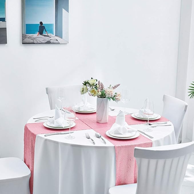 6 Packs 12 x 108 inches Pink Sequin Table Runner, Glitter Pink Table Runner for Wedding Birthday Bachelorette Holiday Party Supplies Decorations Bridal Shower Baby Shower