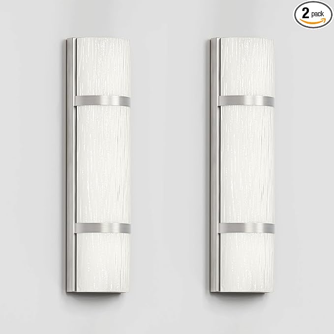 LED Bathroom 16 Inch Vanity Lighting Fixtures | CRI 90 4000K Brushed Nickel Wall Sconce Set of Two with White Frosted Glass Shade | 120V 15W 1200LM Dimmable with Dimmer Switch(not Included)
