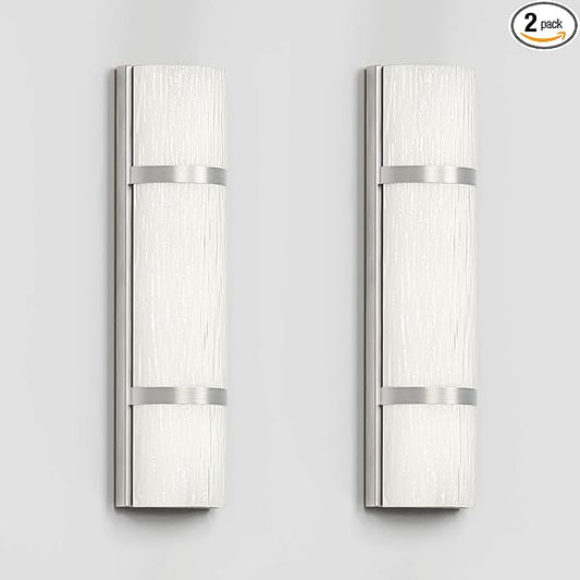 LED Bathroom 16 Inch Vanity Lighting Fixtures | CRI 90 4000K Brushed Nickel Wall Sconce Set of Two with White Frosted Glass Shade | 120V 15W 1200LM Dimmable with Dimmer Switch(not Included)