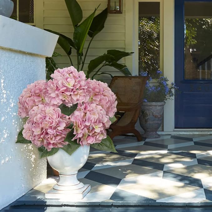 Pink Hydrangea Artificial Flowers Large Artificial Hydrangeas Silk Flowers for Home Decor Indoor Wedding Flowers Bouquets Faux Flowers Kitchen Centerpiece Table Decorations