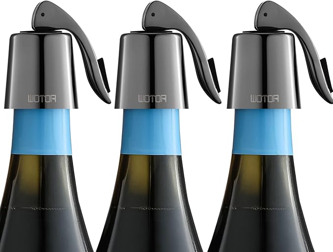 Wine Stoppers Stainless Steel Wine Bottle stopper Plug with Silicone Reusable Wine Saver Leak proof Keep Fresh Metalblack 3 Pack