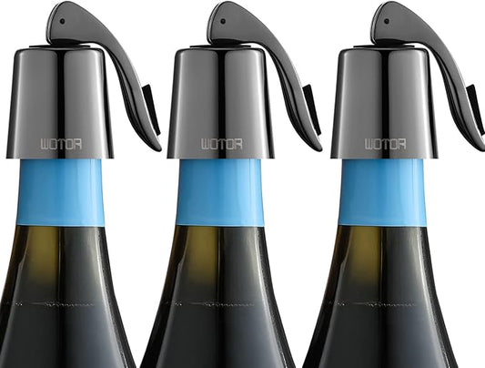 Wine Stoppers Stainless Steel Wine Bottle stopper Plug with Silicone Reusable Wine Saver Leak proof Keep Fresh Metalblack 3 Pack