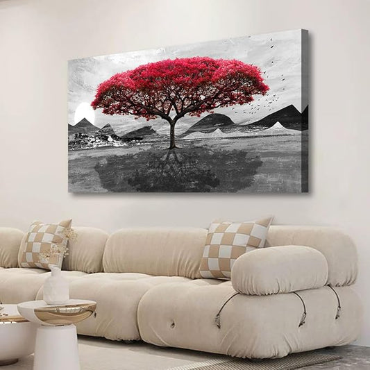 Red Tree of Life Pictures Canvas Wall Art for Living room Office Bedroom Wall Decor,Tree of Life Wall Art Print Paintings Modern Nature Artwork Waterproof Ready to Hang-28X57 inch