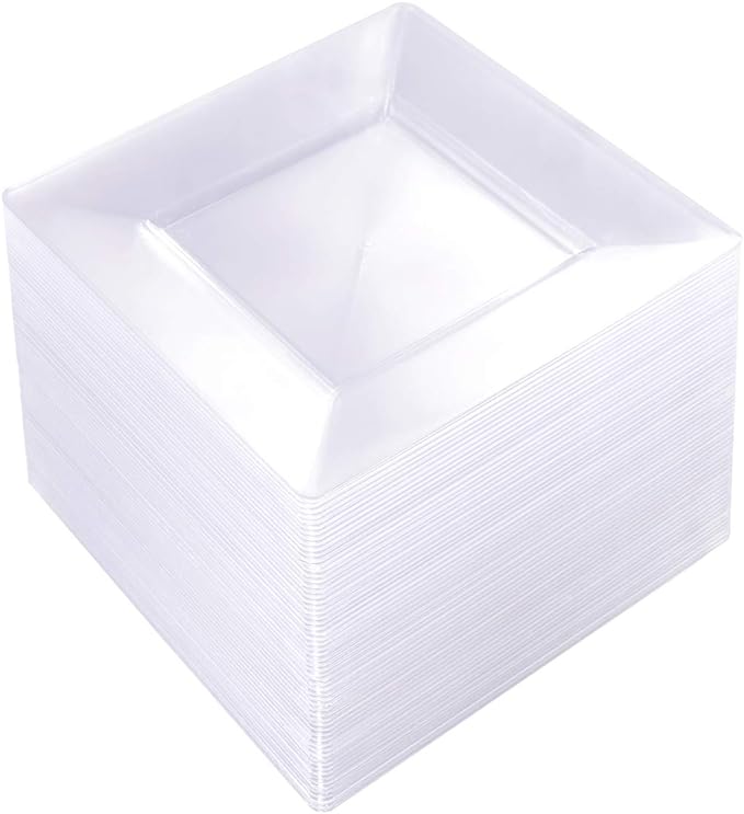 WDF 100PCS Clear Plastic Plates-6inch Square Disposable Plates- Small Appetizer Plates-Premium Clear Dessert/Salad Plates Perfect for Wedding & Parties