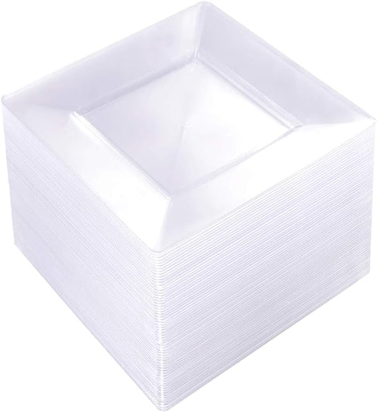 WDF 100PCS Clear Plastic Plates-6inch Square Disposable Plates- Small Appetizer Plates-Premium Clear Dessert/Salad Plates Perfect for Wedding & Parties