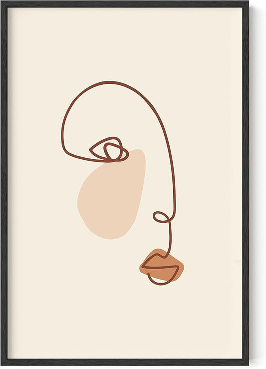 HAUS AND HUES Female Figure Wall Art Line Drawing - Single Line Drawing Wall Art, Minimalist Woman Art Print Line Art Wall Decor Silhouette Lipstick (24x36 Unframed)