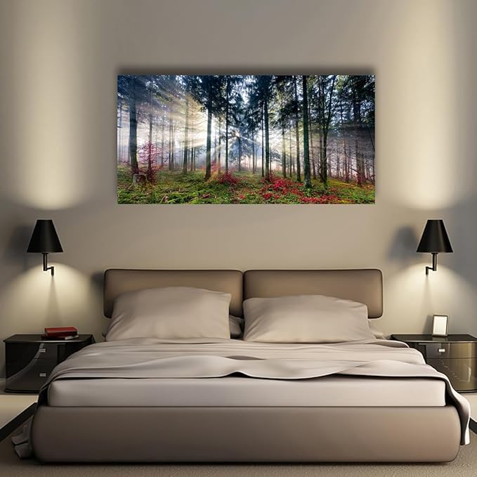 Nature Landscape Sunrise Tree Canvas Wall Art - 20x40 inches Wall Decoration for Living Room Forest Picture Artwork Painting Prints of Trees for Bedroom and Home Décor